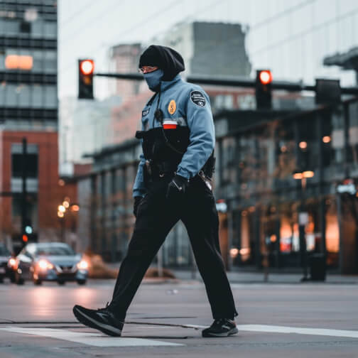 Security guard monitoring on road
